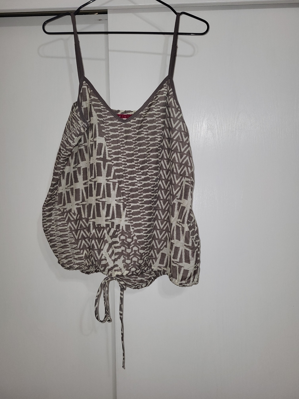 Velvet Taupe & Cream Geometric Drawstring Cami